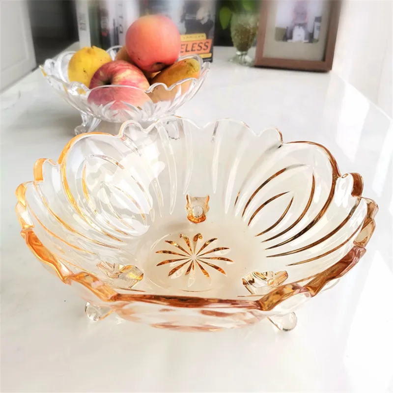 Tri - footed Glass Fruit Bowl, Soda - Lime Glass Fruit Plate & Salad Bowl, W