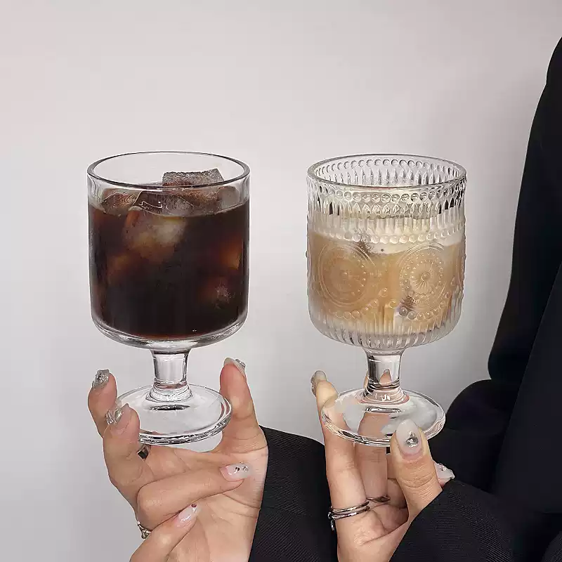 Designer Stemmed Glass with Vintage Sunflower Embossing for Instagram-Worthy Beverages